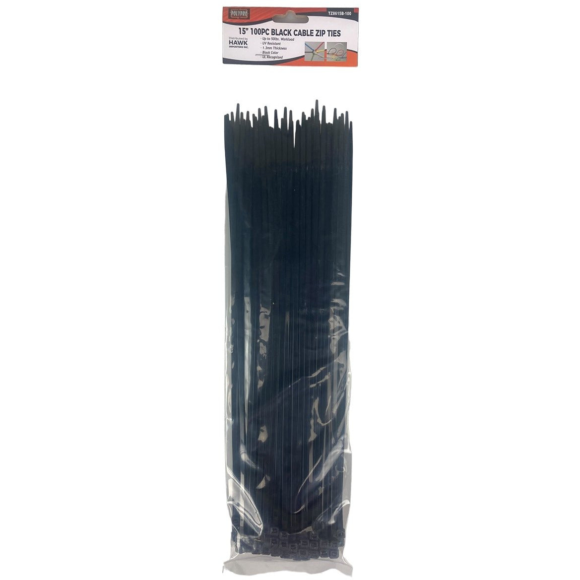 100 Pc. 15-Inch Black Cable Ties - TZ8615B-100 - ToolUSA