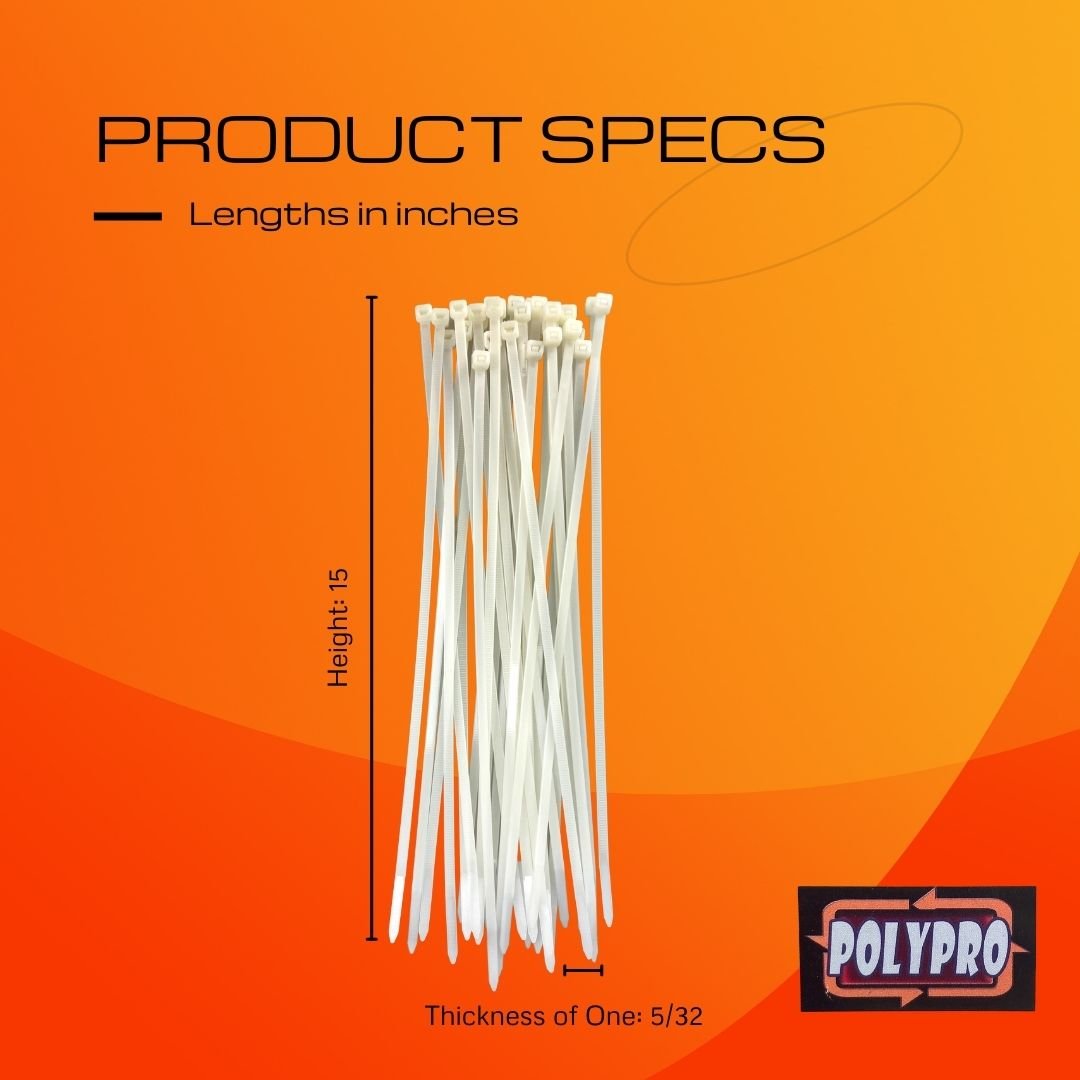 100 Pc. 15-Inch Cable Zip Ties - TZ8615W-100 - ToolUSA