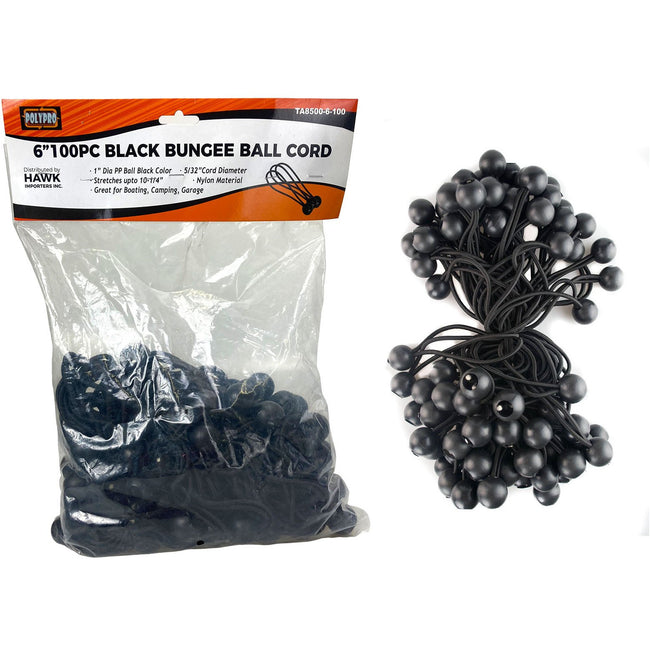 100 Pc. 6-Inch Black Bungee Ball Cords - TA8500-6-100 - ToolUSA