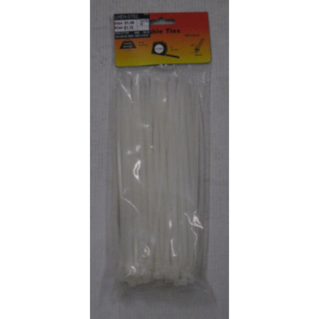 100 Pc. Package of 8" White Nylon Zip Ties To Seal Portable Totes And Gather Wires Together - TZ-27823 - ToolUSA