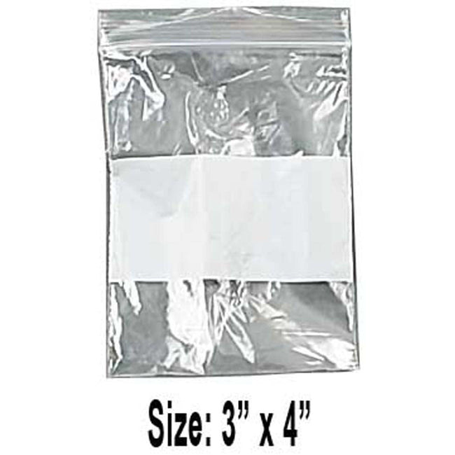 1000 Count Plastic Resealable Bags with White Strip for Labeling - 3x4 Inch - PLS-31304 - ToolUSA
