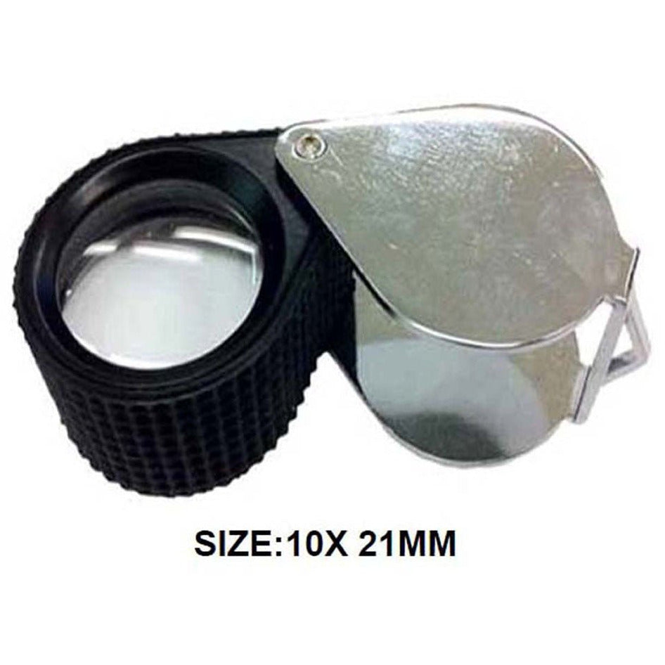 10X Power, 21mm Glass Lens In Textured Black Plastic Frame With Chrome Plated Swivel-Case - MG-17070 - ToolUSA
