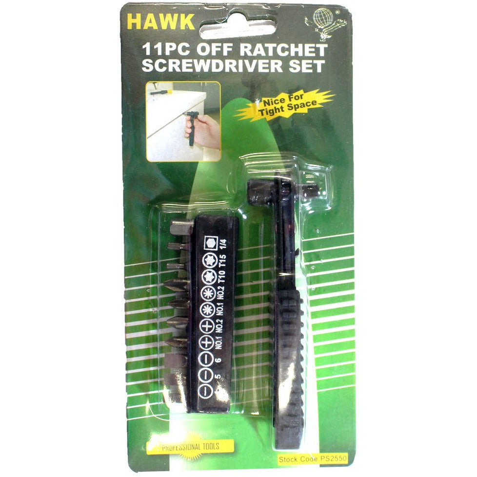 11 Piece Reversible Ratchet Screwdriver Bit Set (Pack of: 1) - PS-02550 - ToolUSA