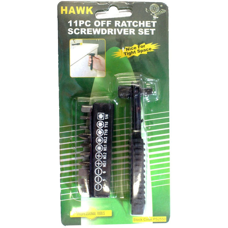11 Piece Reversible Ratchet Screwdriver Bit Set (Pack of: 1) - PS-02550 - ToolUSA
