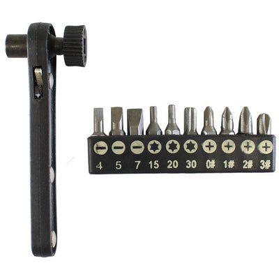 11 Piece Reversible Ratchet Screwdriver Bit Set (Pack of: 1) - PS-02550 - ToolUSA