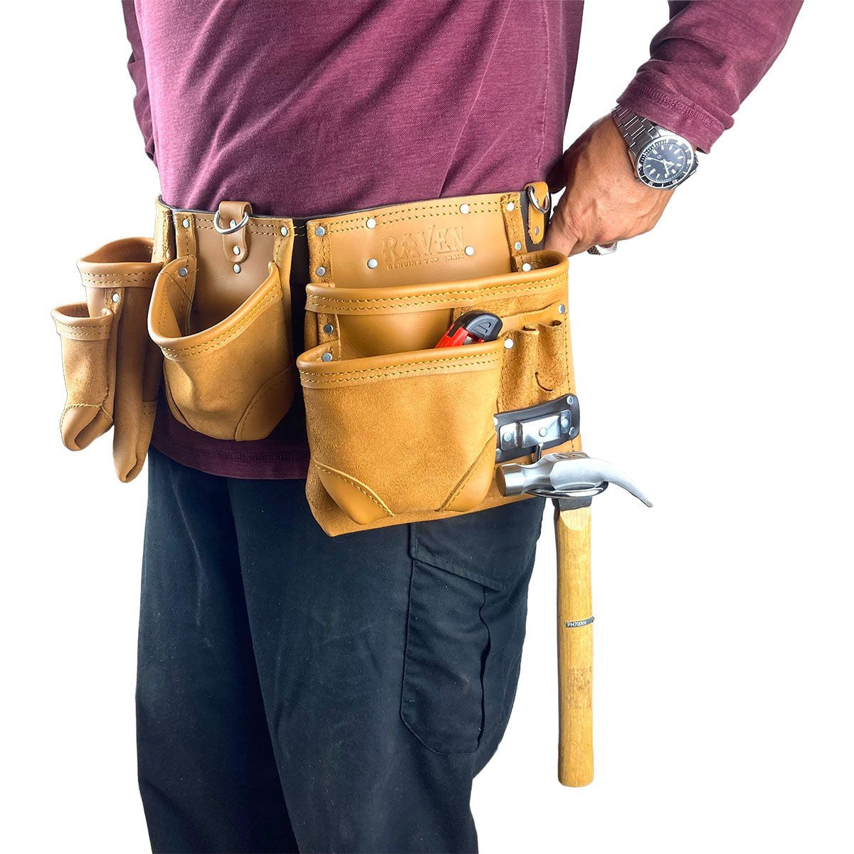 11 Pocket Top Grain Leather Tool Belt - AT2103A - ToolUSA