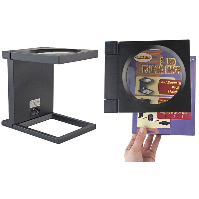 110MM Diameter Lens Illuminated Folding Magnifier With 2.5X & 2 Rulers, SAE & Metric - MG-75555 - ToolUSA