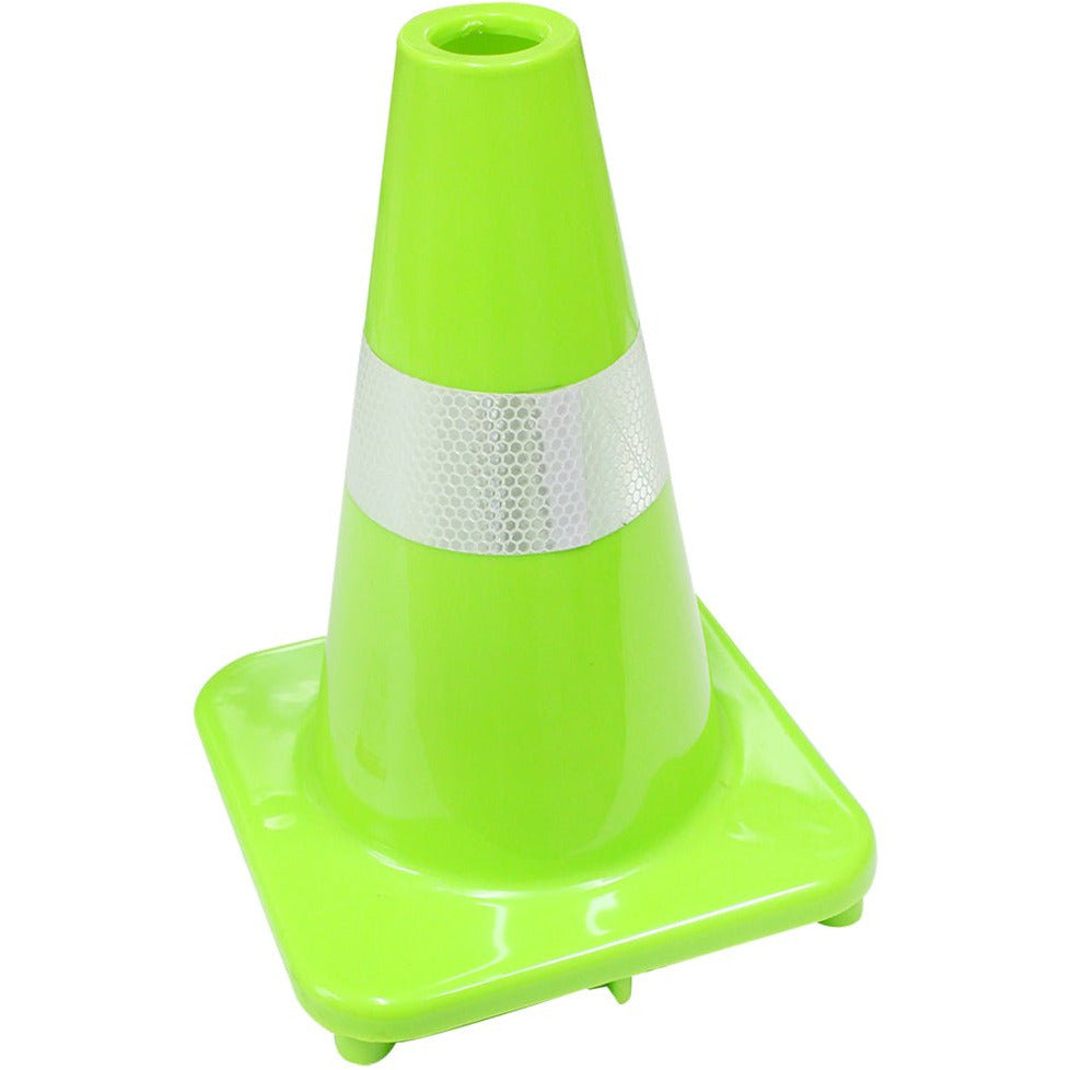 12 Inch Neon Green Safety Cone With 2 Inch White Fluorescent Strip - ST12-G - ToolUSA