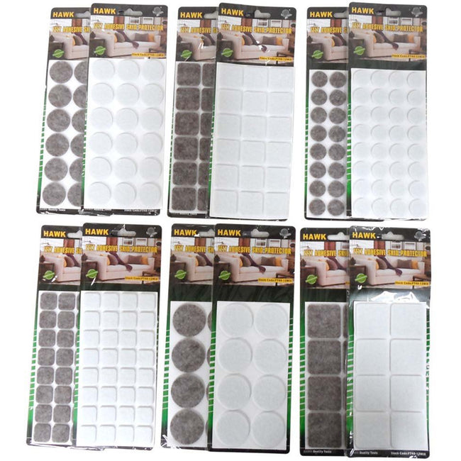 12 Invididual Packages Of Self Adhesive Floor And Furniture Protectors, Rounds & Squares - FT-18093 - ToolUSA