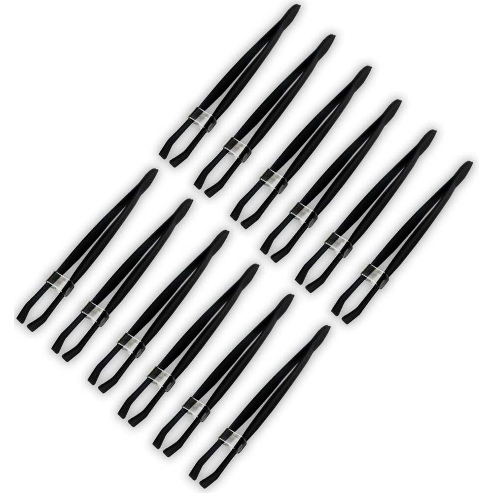 12 Pack of Stainless Steel Black 3.5 Inch Tweezers with Straight Tips - B8-B8602-12-YW - ToolUSA