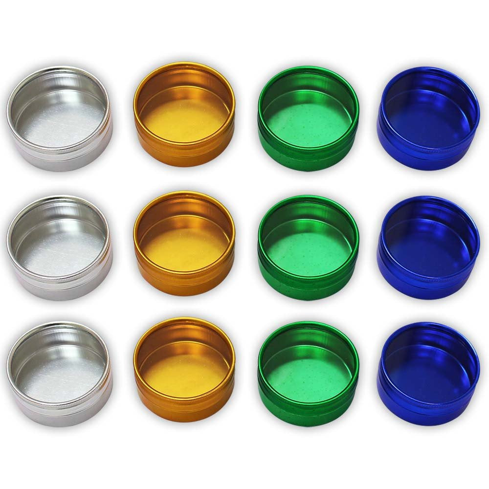 12 Piece Colorful Mini Aluminum Jars with Clear Glass Lids - TJ05-91653 - ToolUSA