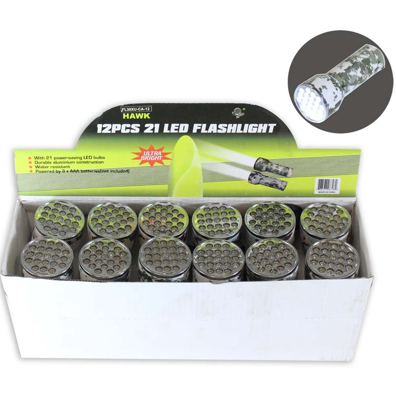 camouflage rechargeable flashlight 12 Piece Display of 21-LED Flashlights In Desert -Sand Camouflage
