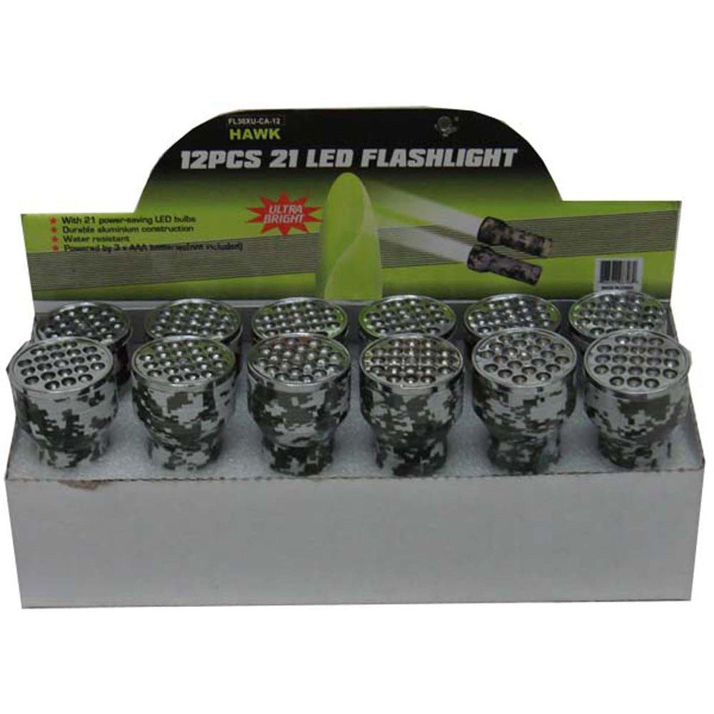 12 Piece Display of 21-LED Flashlights In Desert -Sand Camouflage - FL-03012 - ToolUSA