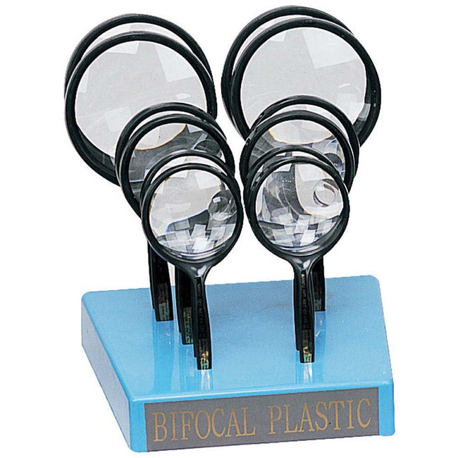 12 Piece Magnfiier Display With Plastic Bifocal Lenses (2x and 4X), 2 Each In 2", 3", & 4" - MG-07522 - ToolUSA