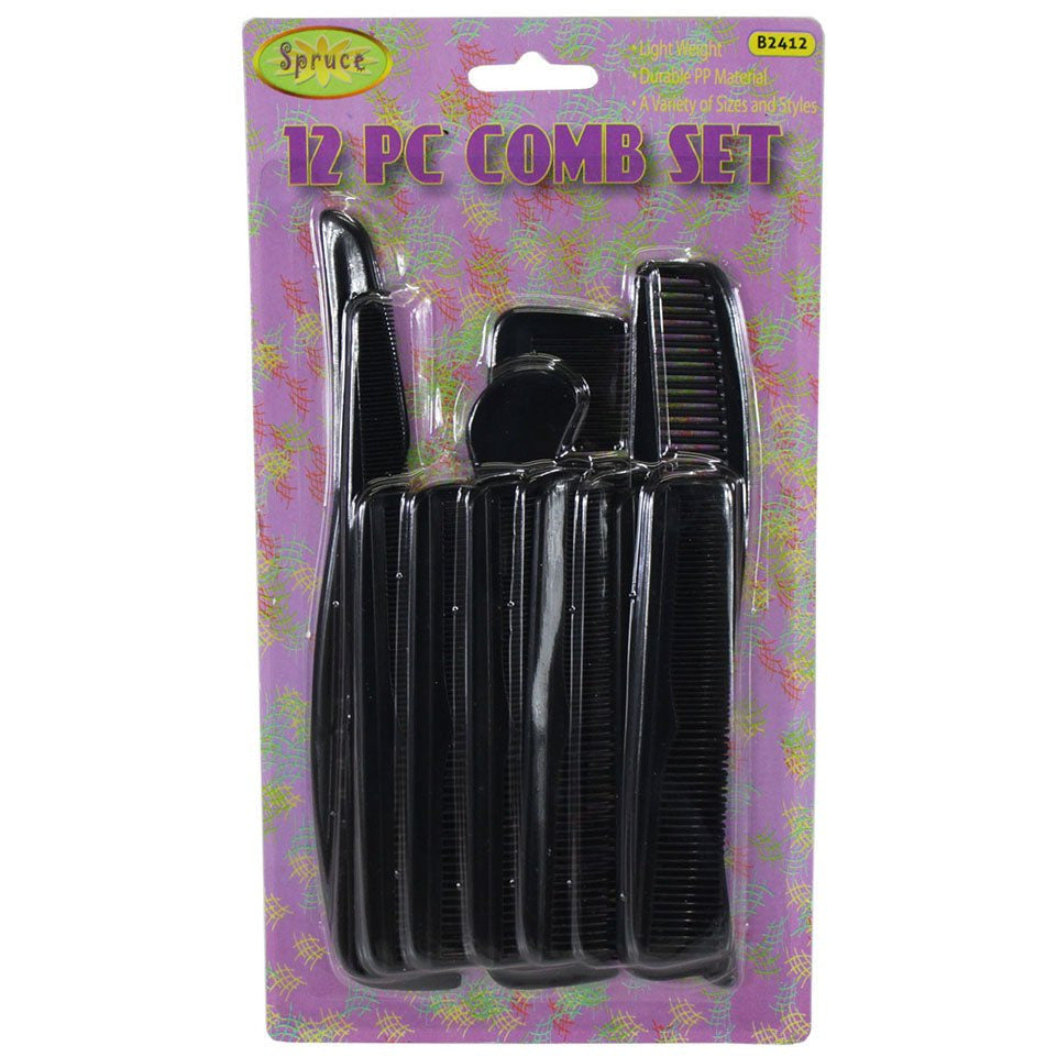 12 Piece Plastic Comb Variety Set with Multiple Colors (Pack of: 2) - CARE-82412-Z02 - ToolUSA