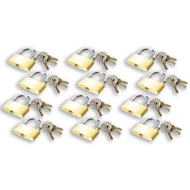 12 Piece Set Of Mini Brass Padlocks 13/16" - LOCK-07320 - ToolUSA