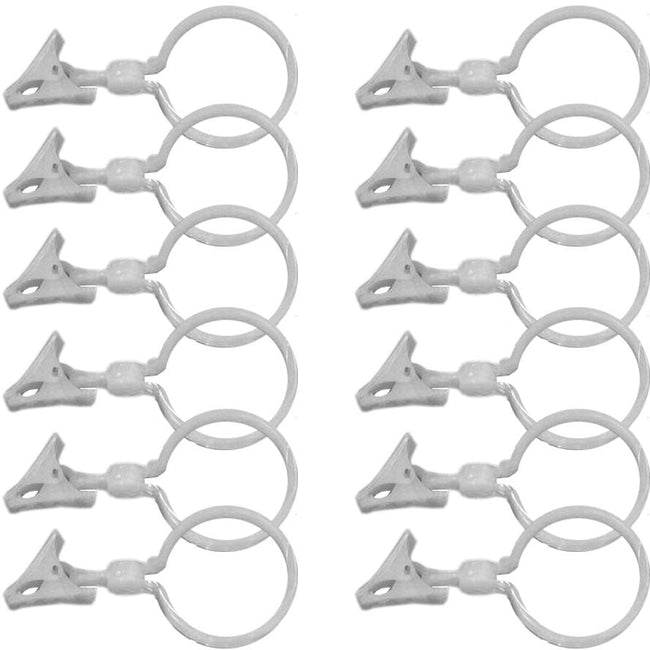 12 Piece Set Of Shower Curtain Hooks With Pivoting Clips - D1-D152-PL-YW - ToolUSA
