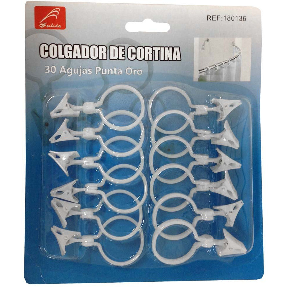 12 Piece Set Of Shower Curtain Hooks With Pivoting Clips - D1-D152-PL-YW - ToolUSA
