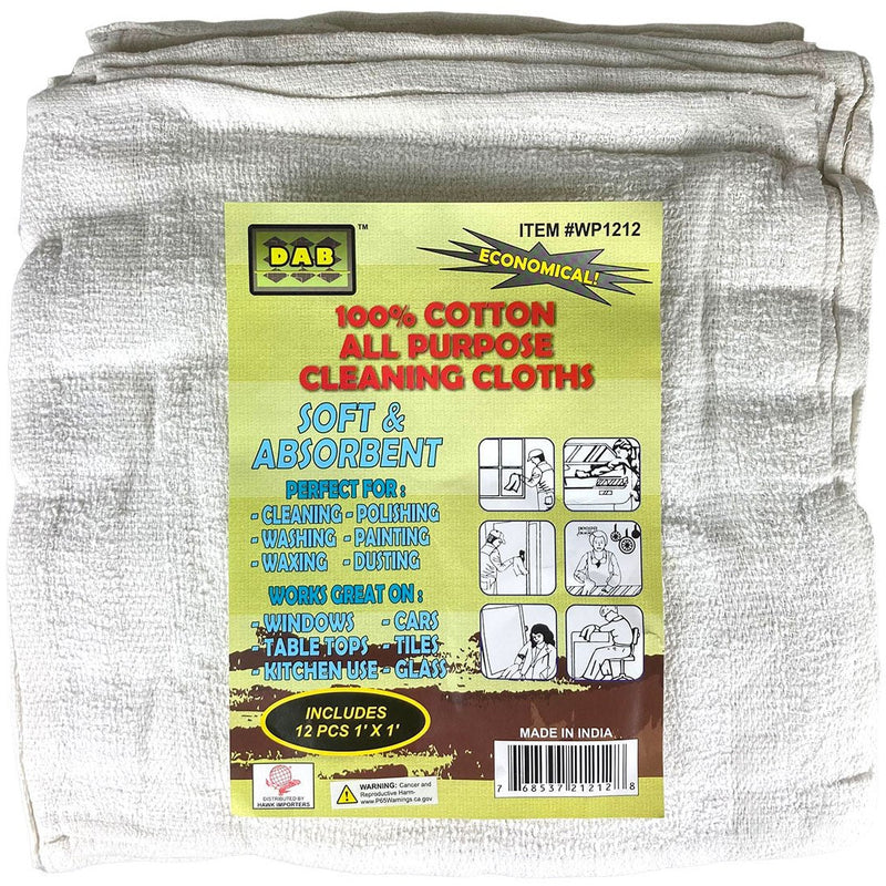 12 Piece White Terry Wiping Cloths - 12x12 Inch - SF-21212 - ToolUSA