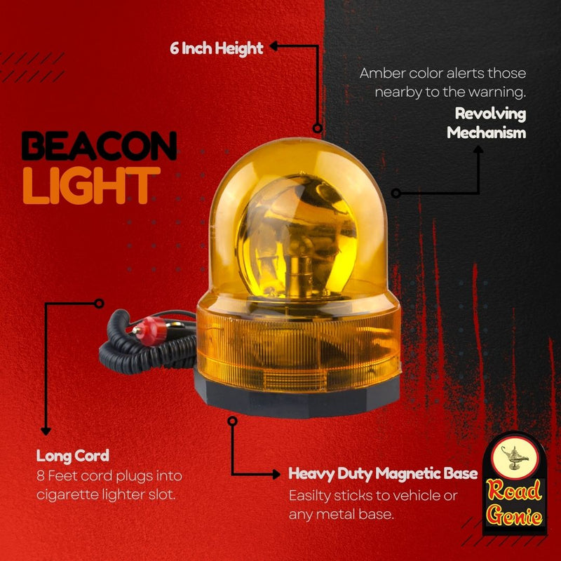 12 Volt Revolving Amber Warning Beacon Light - TA-01851 - ToolUSA
