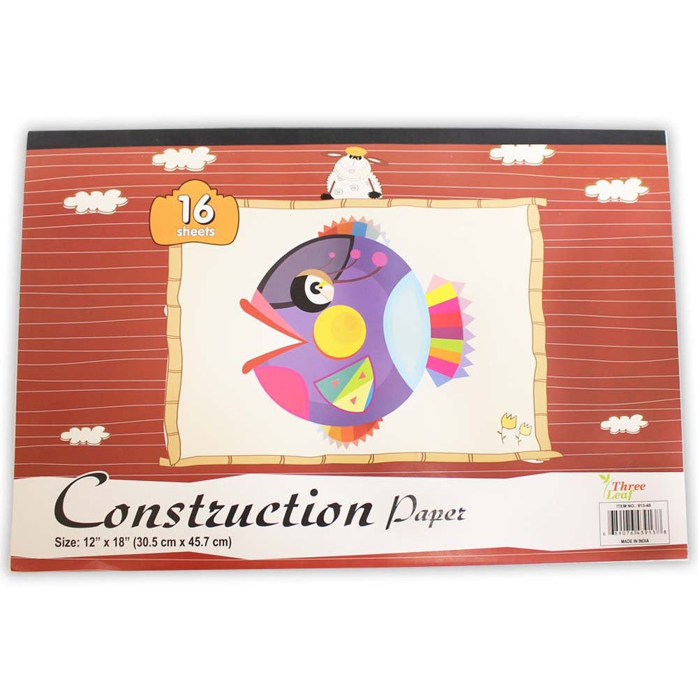 12 X 18 Inch Size Pad Of Construction Paper-16 Sheets-2 Sheets In Each Of 8 Colors (Pack of: 2) - HK-46874-Z02 - ToolUSA