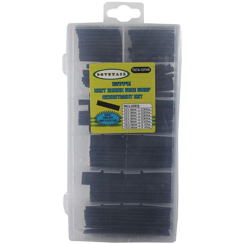 127 Piece Assorted Size Heat Shrink Wire Wrap Set In Divided Plastic Storage Box - TX74-127HS - ToolUSA