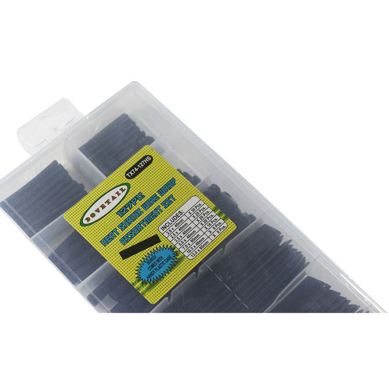 127 Piece Assorted Size Heat Shrink Wire Wrap Set In Divided Plastic Storage Box - TX74-127HS - ToolUSA