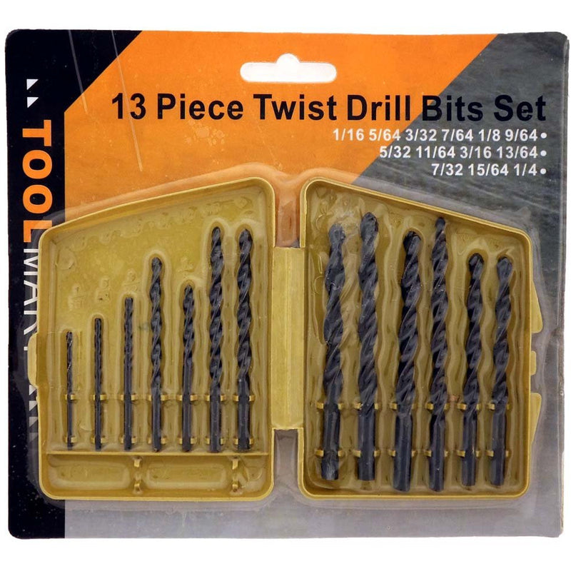 13 Piece Set Of Twist Drill Bits In Sizes 1/16" Through 1/4", With Storage Case - TZ5000-YH - ToolUSA
