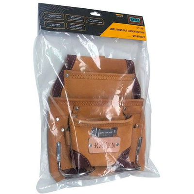 13x9.5 Inch Brown Tool Pouch with 9 Pockets - AS-50014 - ToolUSA