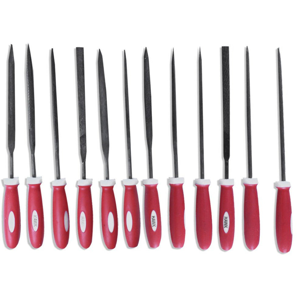 140mm X 3mm Mini 12 Piece Needle File Set With Plastic Handles - F-90342 - ToolUSA