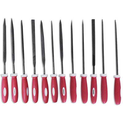 140mm X 3mm Mini 12 Piece Needle File Set With Plastic Handles - F-90342 - ToolUSA