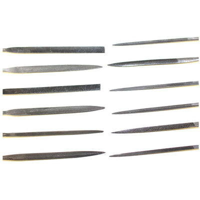 140mm X 3mm Mini 12 Piece Needle File Set With Plastic Handles - F-90342 - ToolUSA