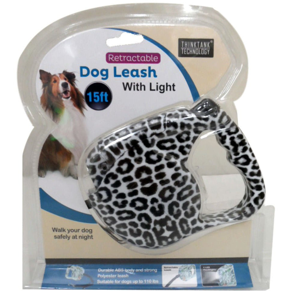 15-Feet Retractable Dog Leash - LED Safety Light - PET-62222-YK - ToolUSA