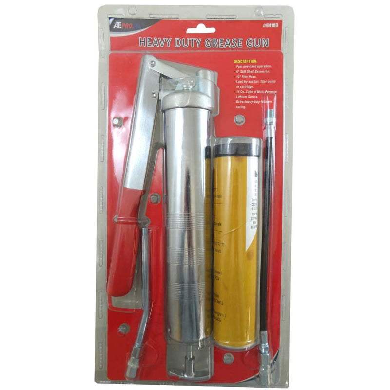 15" Heavy Duty Grease Gun - 12" Flex Hose & 14oz Lithium Grease Tube - TZ8825-YT - ToolUSA