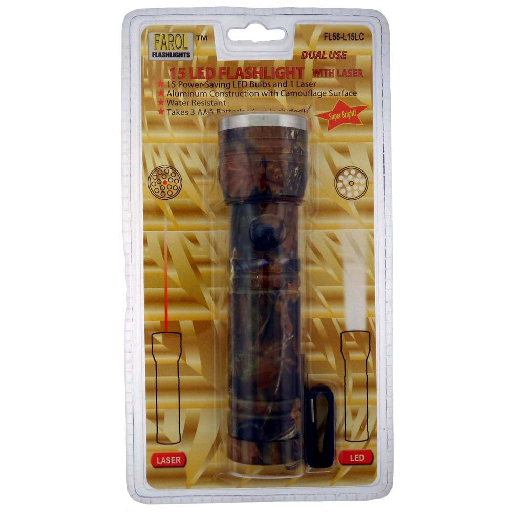 15 LED Flashlight with Red Pointer - Woodland Camouflage - 5 Inches Long - FL58-L15LC - ToolUSA