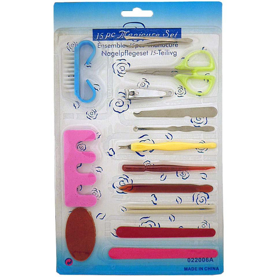 15 Piece Deluxe Set of Professional Manicure & Pedicure Tools - B8-B84-NAIL-YW - ToolUSA