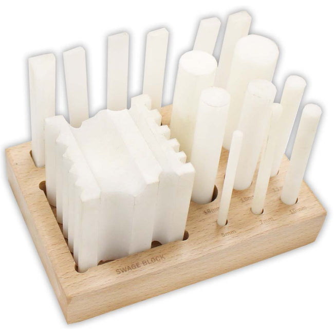 15 Piece Polypropylene Swage Block Set with Wooden Stand - TJ9878-PP - ToolUSA