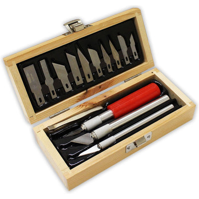 16 Piece Hobby Knife Set - Classic Wooden Box - CR-91606 - ToolUSA