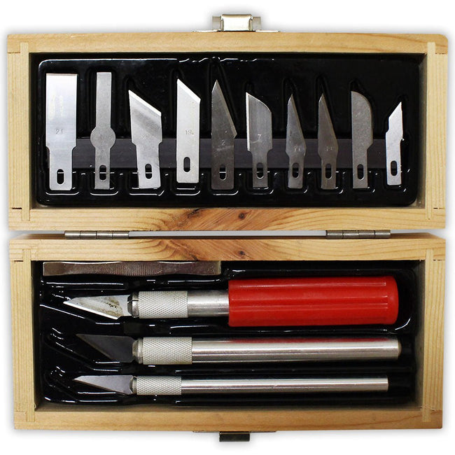 16 Piece Hobby Knife Set - Classic Wooden Box - CR-91606 - ToolUSA
