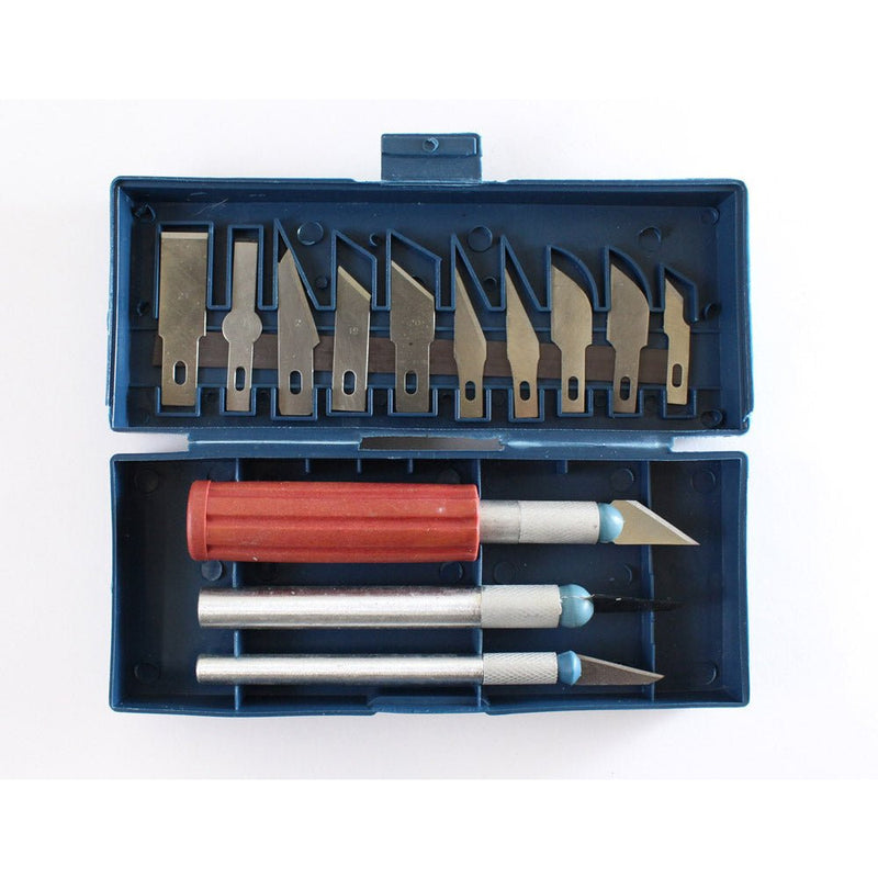 16 Piece Hobby Knive Set - 13 Blades - 3 Handles & Custom Fit Storage Box - PL-PL1600-YW - ToolUSA