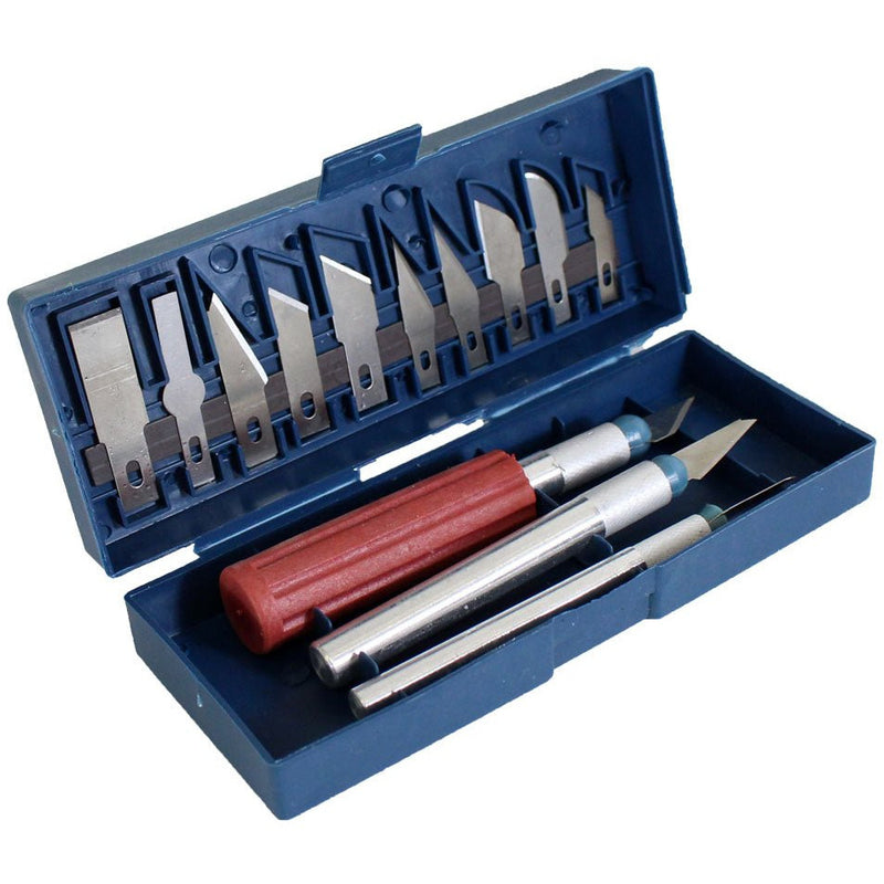 16 Piece Hobby Knive Set - 13 Blades - 3 Handles & Custom Fit Storage Box - PL-PL1600-YW - ToolUSA