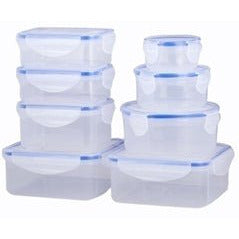 16 Piece Plastic Food Storage Containers Set, Clear Lids - LKCO-43008 - ToolUSA
