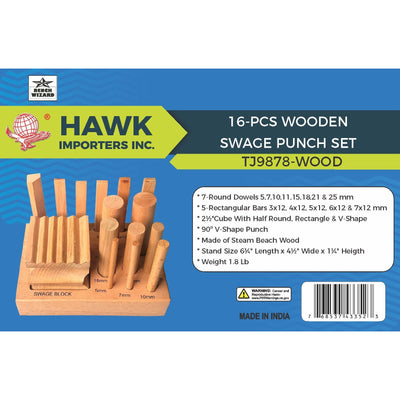 16 Piece Wooden Swage Block Set With Various Shaped Punches - TJ-43352 - ToolUSA