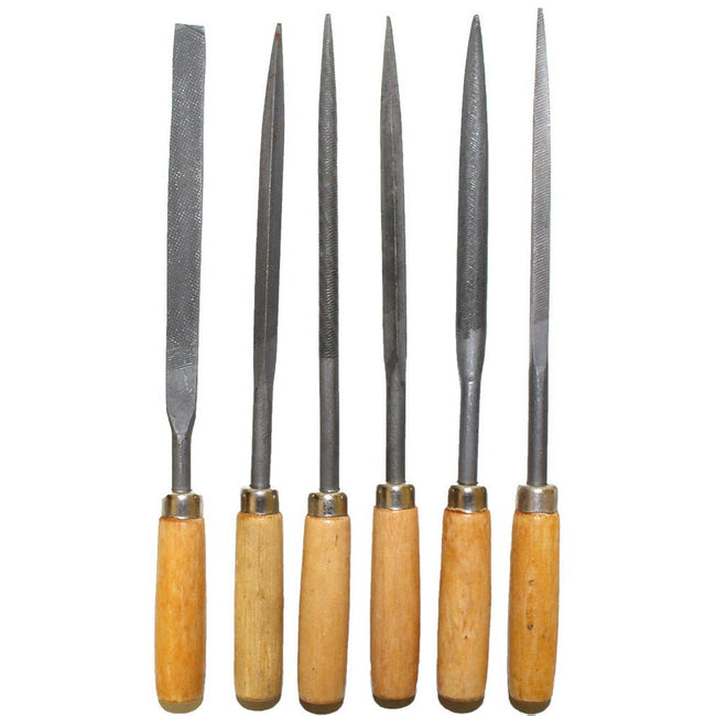 160MM x 5MM, 6 Piece Needle Files In 6 Shapes With Smooth Wooden Handles - F-05660 - ToolUSA