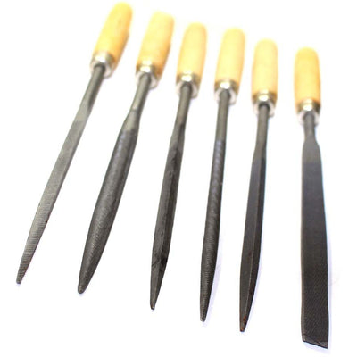 160MM x 5MM, 6 Piece Needle Files In 6 Shapes With Smooth Wooden Handles - F-05660 - ToolUSA