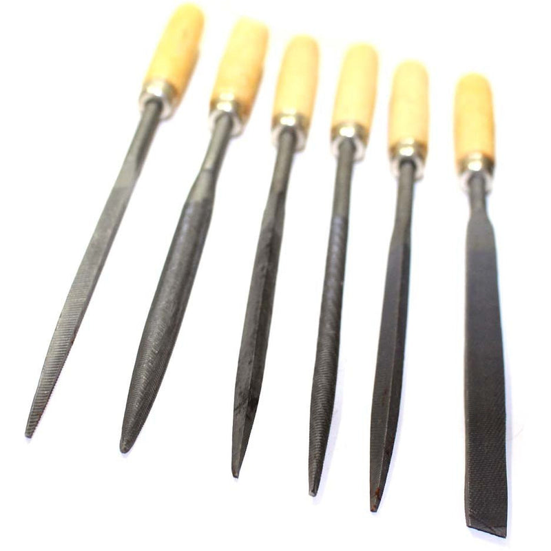 160MM x 5MM, 6 Piece Needle Files In 6 Shapes With Smooth Wooden Handles - F-05660 - ToolUSA