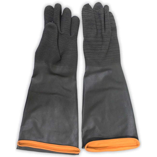 18 Inch Black Natural Rubber Gloves with Crinkle Finish & Rolled Cuff - Extra Large (Pack of: 2) - GL-09918-Z02 - ToolUSA