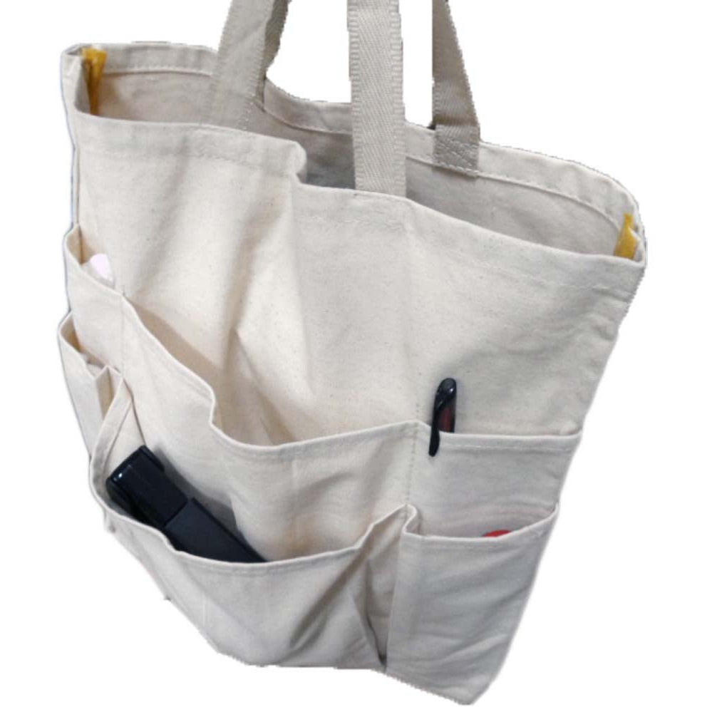 18x16 Inch White Cotton Canvas Tote Bag with 6 Pockets - AB-00365 - ToolUSA