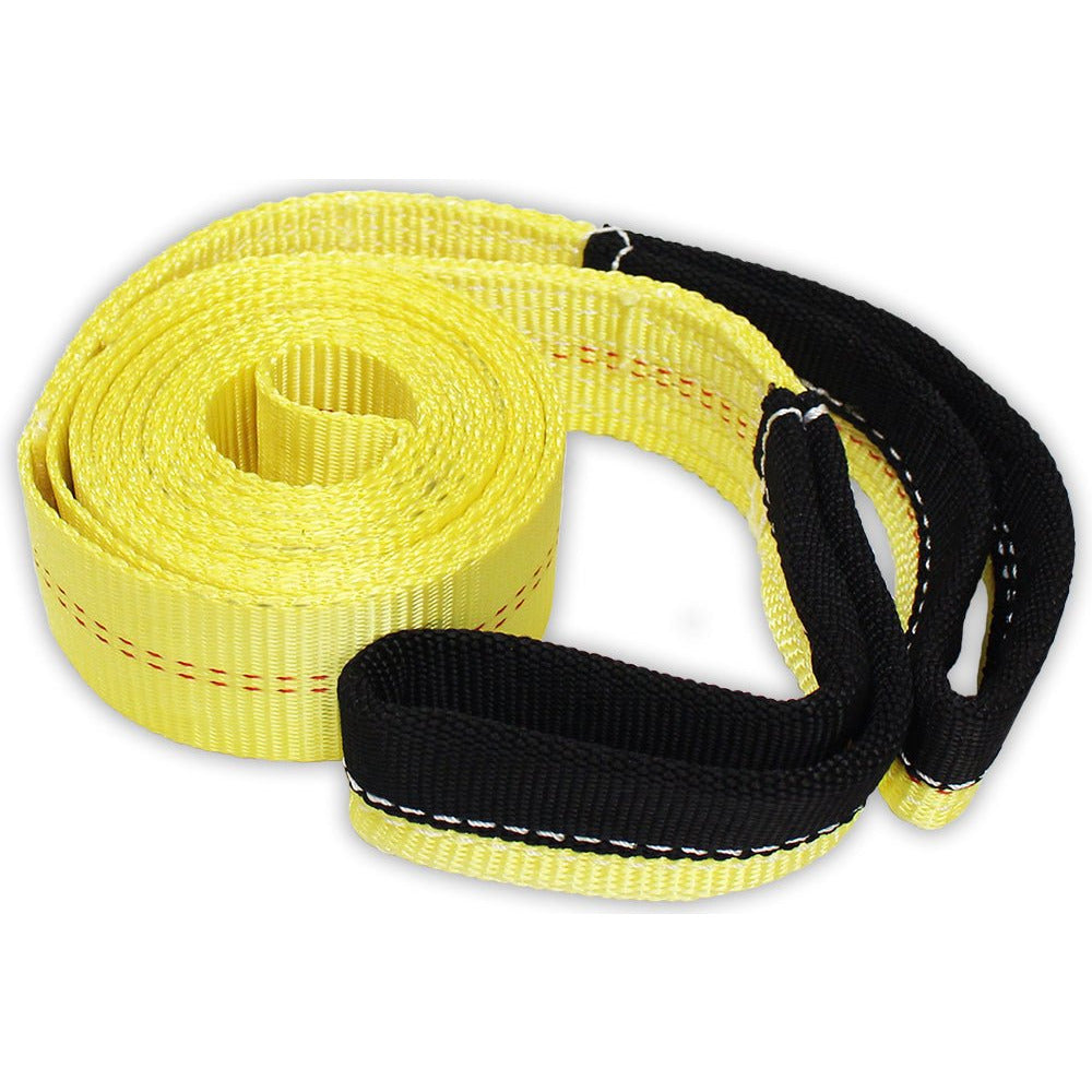 2 Inch Wide X 15 Feet Long Bright Yellow Tow Strap With Black Loop Ends - TA-07715 - ToolUSA