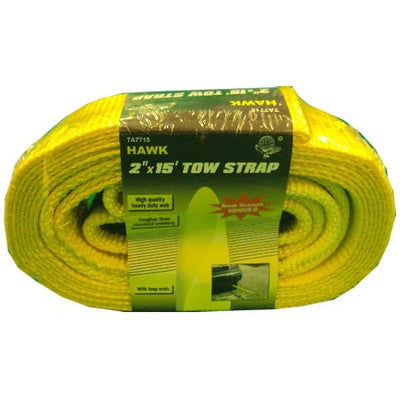 2 Inch Wide X 15 Feet Long Bright Yellow Tow Strap With Black Loop Ends - TA-07715 - ToolUSA